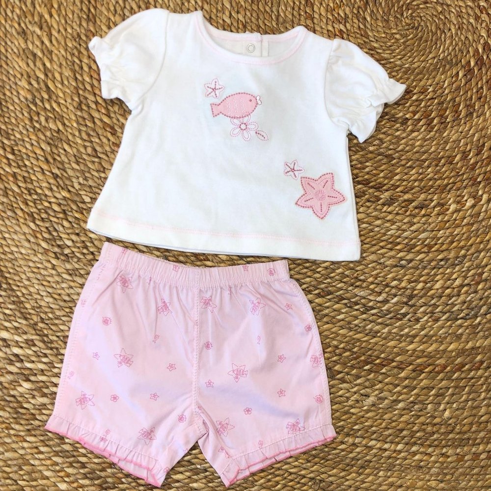 🍍NWT 6Mo Fish, Starfish & Flower Short‎ Set